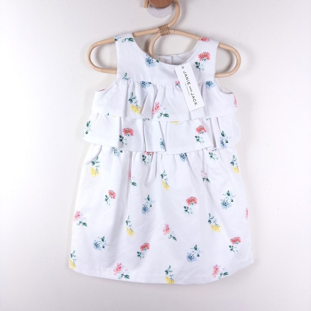 NEW Janie and Jack Ruffle Floral Print Sleeveless Dress White Pastel 2T